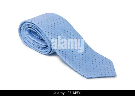 Blue rolled up tie isolated on white background Stock Photo