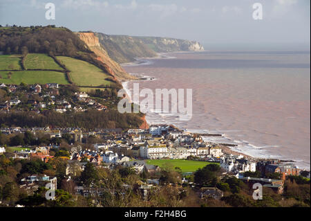 View across Sidmouth and along the Jurassic Coast of Devon, England, UK Stock Photo
