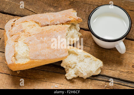 Break loaf of ciabatta bread with milk, ciabatta al latte rustic Stock Photo