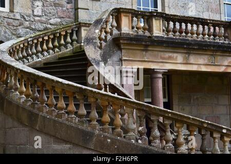 Stone steps and balcony at Haddo House, Ellon, Aberdeenshire, Scotland Stock Photo