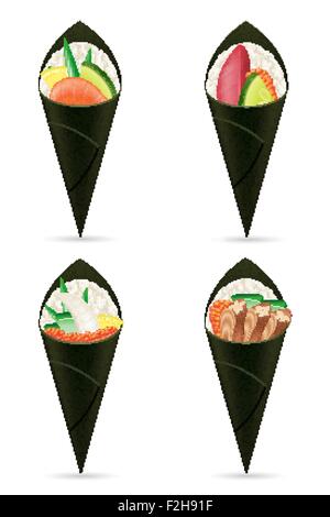 set sushi hand rolls vector illustration isolated on white background Stock Vector