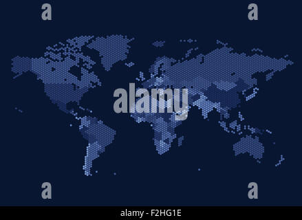 Dotted World map of hexagonal dots on white background Stock Photo - Alamy
