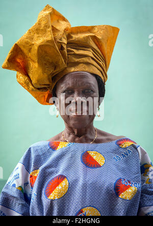 Benin, West Africa, Ganvié, fashionable old woman in traditional beninese clothing Stock Photo