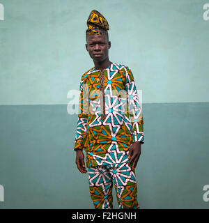 Benin, West Africa, Ganvié, fashionable young man in traditional beninese clothing Stock Photo