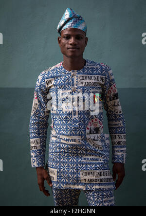 Benin, West Africa, Ganvié, fashionable young man in traditional beninese clothing Stock Photo