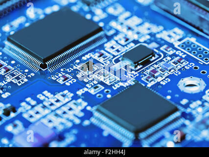 Closeup of electronic circuit board with processor Stock Photo