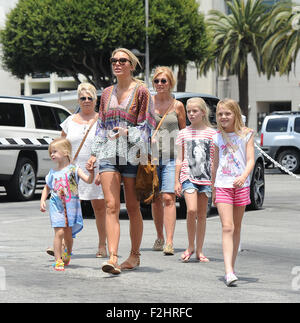 Alex Gerrard takes her three daughters, mother and mother-in-law for a walk through Santa Monica Park  Featuring: Alex Gerrard family, Alex Gerrard, Lourdes Gerrard, Lilly-Ella Gerrard, Lexie Gerrard, Julie Gerrard, Kim Curran Where: Los Angeles, California, United States When: 19 Jul 2015 Stock Photo