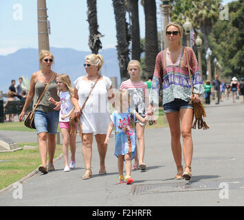 Alex Gerrard takes her three daughters, mother and mother-in-law for a walk through Santa Monica Park  Featuring: Alex Gerrard family, Alex Gerrard, Lourdes Gerrard, Lilly-Ella Gerrard, Lexie Gerrard, Julie Gerrard, Kim Curran Where: Los Angeles, California, United States When: 19 Jul 2015 Stock Photo