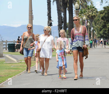 Alex Gerrard takes her three daughters, mother and mother-in-law for a walk through Santa Monica Park  Featuring: Alex Gerrard family, Alex Gerrard, Lourdes Gerrard, Lilly-Ella Gerrard, Lexie Gerrard, Julie Gerrard, Kim Curran Where: Los Angeles, California, United States When: 19 Jul 2015 Stock Photo