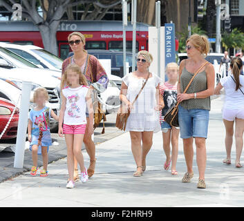 Alex Gerrard takes her three daughters, mother and mother-in-law for a walk through Santa Monica Park  Featuring: Alex Gerrard family, Alex Gerrard, Lourdes Gerrard, Lilly-Ella Gerrard, Lexie Gerrard, Julie Gerrard, Kim Curran Where: Los Angeles, California, United States When: 19 Jul 2015 Stock Photo