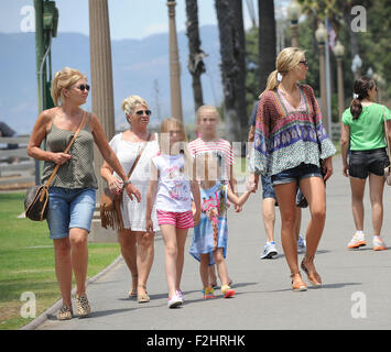 Alex Gerrard takes her three daughters, mother and mother-in-law for a walk through Santa Monica Park  Featuring: Alex Gerrard family, Alex Gerrard, Lourdes Gerrard, Lilly-Ella Gerrard, Lexie Gerrard, Julie Gerrard, Kim Curran Where: Los Angeles, California, United States When: 19 Jul 2015 Stock Photo