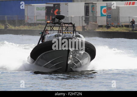 Norsafe Magnum Project Fast Rescue Boat being demonstrated during DSEI at Excel London in September 2015. Stock Photo