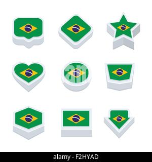 brazil flags icons and button set nine styles Stock Vector