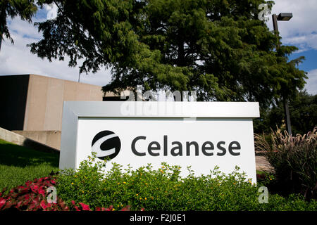 A logo sign outside of the headquarters of the Celanese Corporation in Irving, Texas on September 13, 2015. Stock Photo