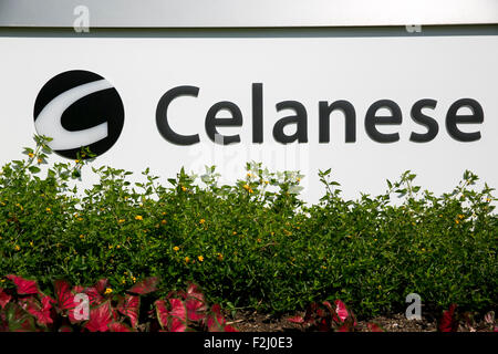 A logo sign outside of the headquarters of the Celanese Corporation in Irving, Texas on September 13, 2015. Stock Photo