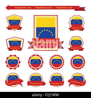 Happy Venezuela Independence Day Label Flat Cartoon Hand Drawn 