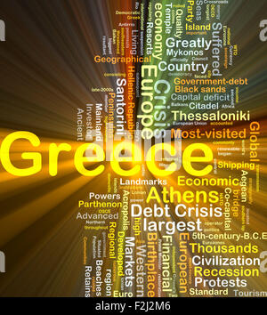 Background concept wordcloud illustration of Greece glowing light Stock Photo