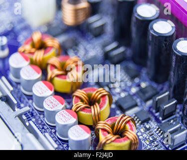 Macro close-up of compoments on a computer's motherboard Stock Photo