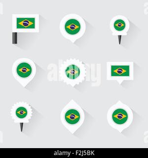 brazil flag and pins for infographic, and map design Stock Vector