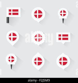 denmark  flag and pins for infographic, and map design Stock Vector