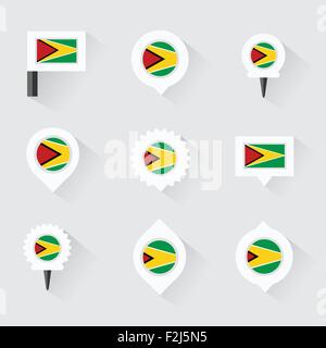 guyana flag and pins for infographic, and map design Stock Vector