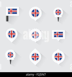 Iceland flag and pins for infographic, and map design Stock Vector