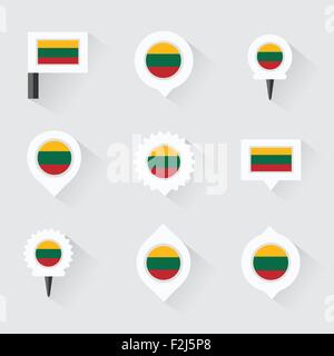 lithuania flag and pins for infographic, and map design Stock Vector