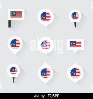 Malaysia flag and pins for infographic, and map design Stock Vector