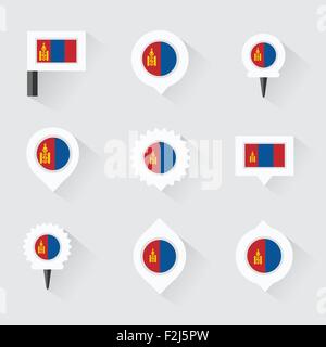 mongolia flag and pins for infographic, and map design Stock Vector