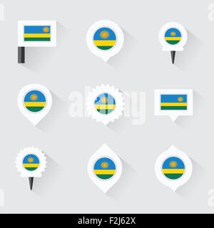 Rwanda flag and pins for infographic, and map design Stock Vector