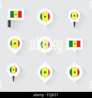 senegal flag and pins for infographic, and map design Stock Vector