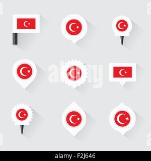 turkey flag and pins for infographic, and map design Stock Vector