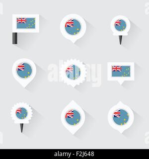 Tuvalu flag and pins for infographic, and map design Stock Vector