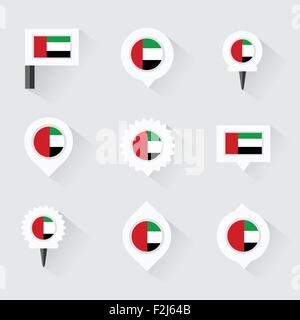 united arab emirates flag and pins for infographic, and map design Stock Vector