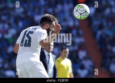 Madrid, Spain. 19th September, 2015.Real Madrid's Spanish Defender Daniel Carvajal during the Spanish League 2015/16 match between Real Madrid and Granada, at Santiago Bernabeu Stadium in Madrid on September 19, 2015. Credit:  Guillermo Martinez/Alamy Live News Stock Photo