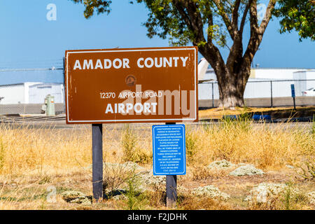 A sign for Amador County Airport near Jackson California Stock Photo