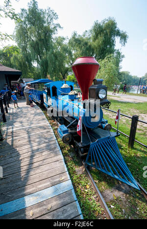 The well-known Centreville miniature train ride at Centreville amusement park on the Toronto Islands. Toronto Ontario Canada Stock Photo