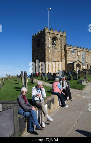 St Mary's Church in Whitby, North Yorkshire. A mixture of Medieval to Georgian and much inbetween. The interior is a jumble of a Stock Photo