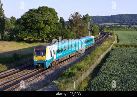 Arriva Trains Wales 175 008 heads north through Cheany Longville with 1W70 1503 Carmarthen to Manchester Piccadilly on 30/06/15. Stock Photo