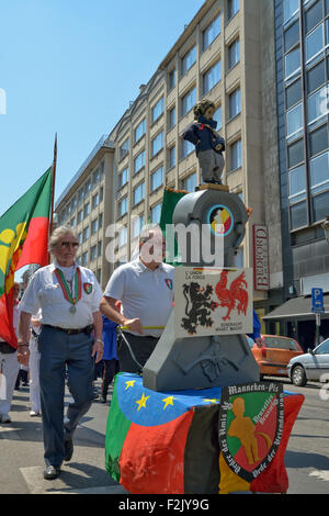 BRUSSELS, BELGIUM-JUNY 08, 2015: Procession of Order of Friends of Manneken Pis in center of Brussels Stock Photo