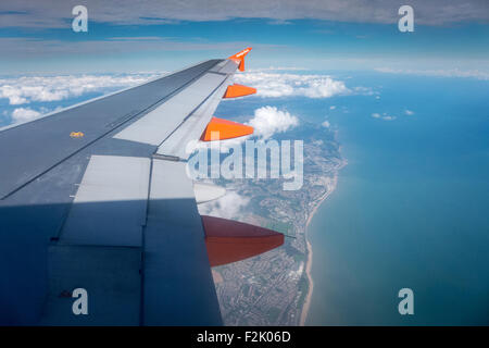 A view out of the window of an EasyJet flight. Stock Photo