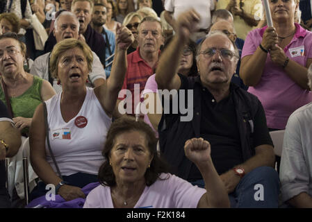 Athens, Greece. 20th Sep, 2015. SYRIZA supporters cheer as SYRIZA won a clear victory in the Greek national elections. © Nikolas Georgiou/ZUMA Wire/Alamy Live News Stock Photo