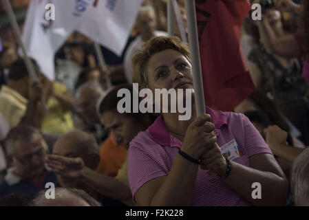 Athens, Greece. 20th Sep, 2015. SYRIZA supporters cheer as SYRIZA won a clear victory in the Greek national elections. © Nikolas Georgiou/ZUMA Wire/Alamy Live News Stock Photo