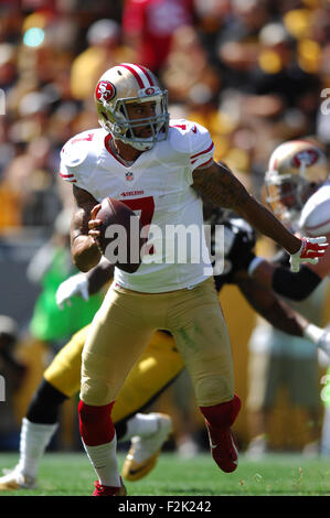 Pittsburgh, Pennsylvania, USA. 20th September, 2015. Colin Kaepernick #7 during the San Francisco 49ers vs Pittsburgh Steelers game at Heinz Field in Pittsburgh, PA. Credit:  Cal Sport Media/Alamy Live News Stock Photo