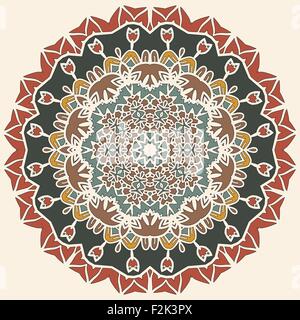 Oriental mandala motif round lase pattern background, like snowflake or mehndi paint on light brown background. Stock Vector