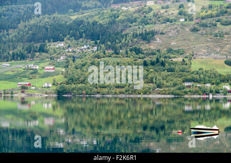 Reflection in Norway fjord at fall time Stock Photo