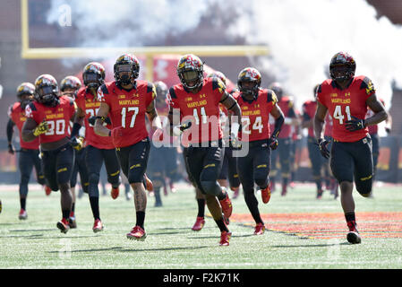 College Park, Maryland, USA. 19th Sep, 2015. The Maryland Terrapins take the field prior to a game played at Capital One Field at Byrd Stadium in College Park, MD. Maryland beat South Florida 35-17 © Ken Inness/ZUMA Wire/Alamy Live News Stock Photo