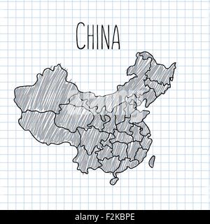 Pencil hand drawn China map vector on paper illustration Stock Vector