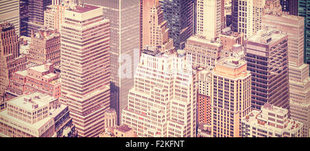 Retro vintage toned panoramic picture of Manhattan, New York, USA. Stock Photo