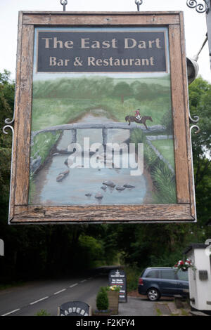 The East Dart pub sign, Dartmoor national park, Postbridge, Devon, England, UK